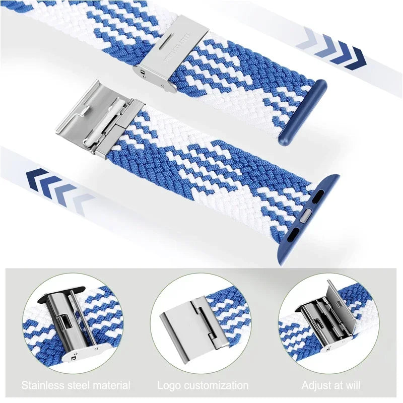 Braided Solo Loop For Apple Watch Ultra band 49mm 45mm 40mm 41mm 44mm Nylon Elastic band Apple Watch Series 10 9 8 SE 6 7 5 4 band