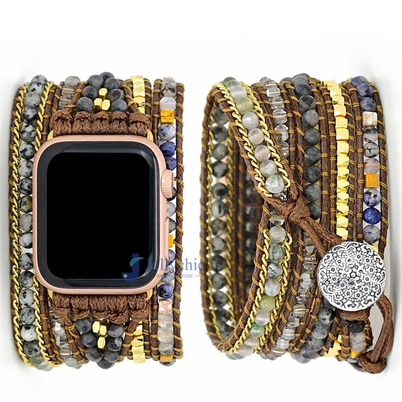 Bohemia Jewelry band for Apple Watch Series 7 38mm 40mm 42mm 44mm Handmade Vintage Natural beads braided band Apple Watch 6 SE 5 4 3