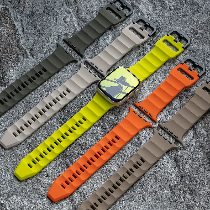 Silicone band For Apple Watch Ultra 3 2 1 49mm 11 10 46mm 42mm 9 8 7 45mm 41mm Wave band Wristband Apple Watch 6 5 SE3 44mm 40mm