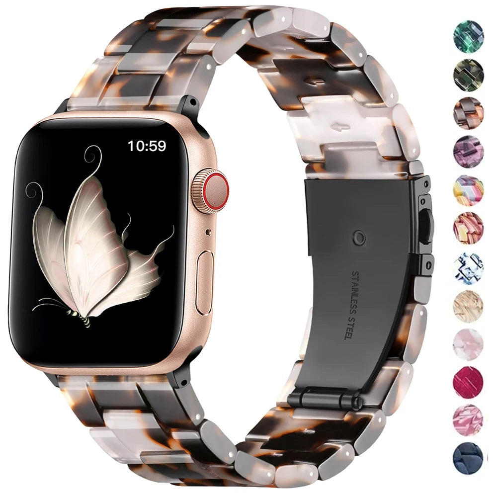 Luxury Resin band for Apple Watch Ultra 2 band 49mm 45mm 41mm 40mm 44mm 38mm 42mm Link band Apple Watch Series 9 7 8 6 SE 5 4 3