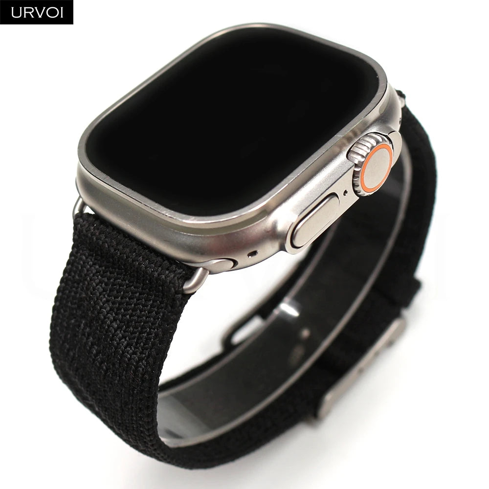 URVOI En Mer band for Apple Watch Ultra 3 2 Series 11 Sport band Orange Gris Titane ocean waves pattern Polyamide Custom Buckle