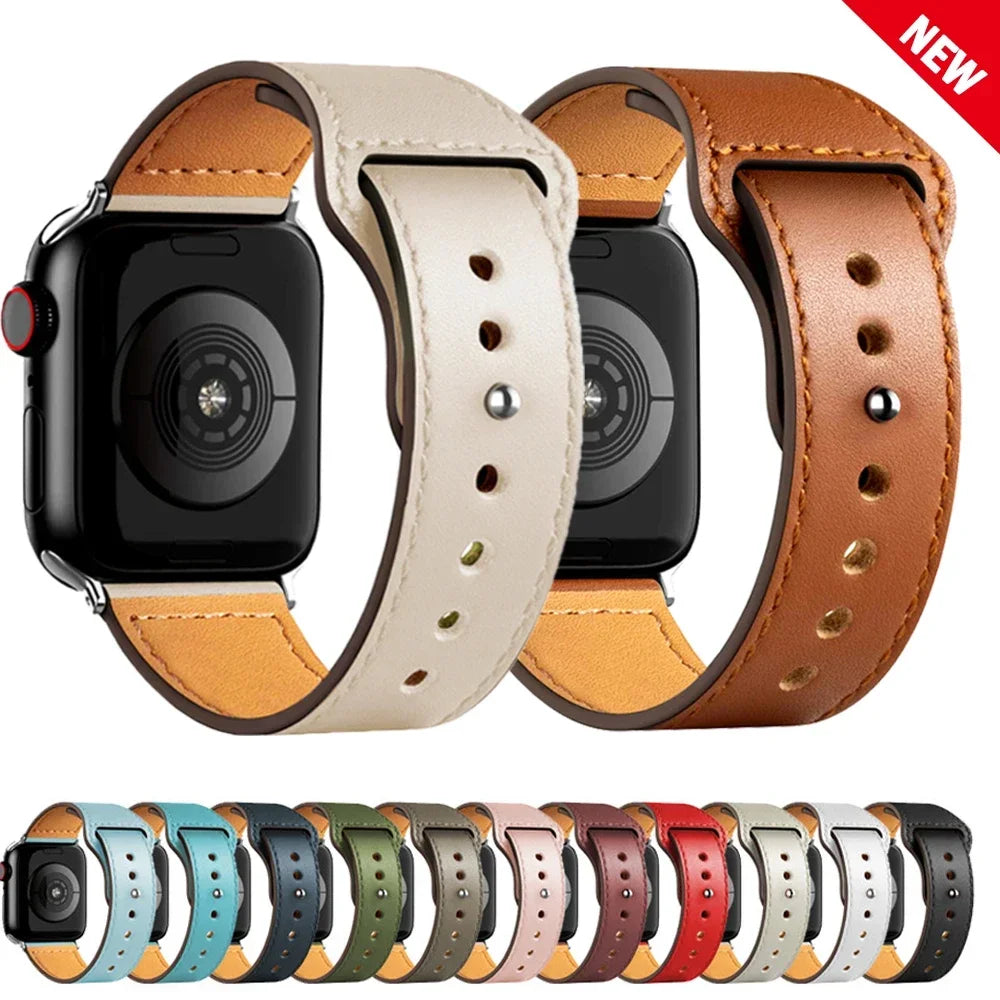 Leather band For Apple Watch Ultra 2 49mm 41mm 45mm 44mm 40mm 46mm 42mm Wrist band for Apple Watch Series 9 8 7 3 4 5 6 10