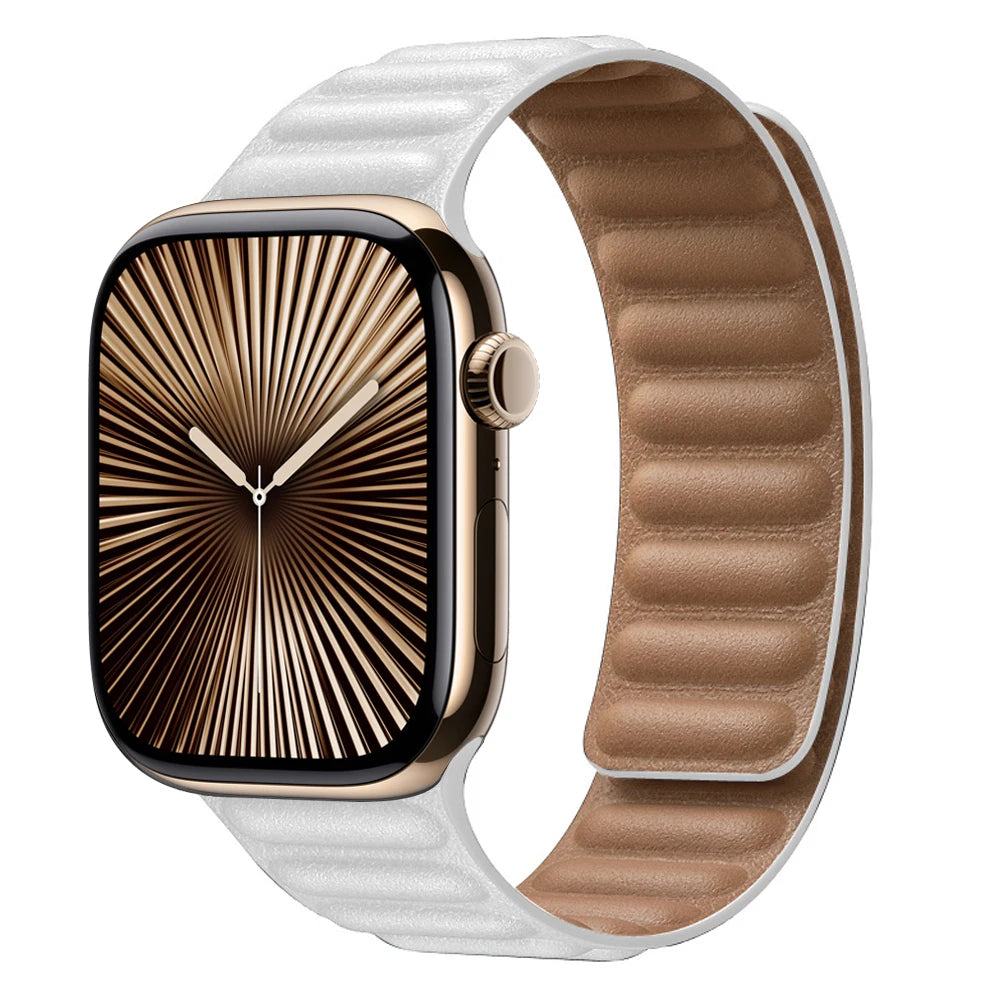 Leather Link for Apple Watch band 44mm 45mm 40mm 38mm 42mm Magnetic Loop band Apple Watch seires SE 6 7 8 9 10 46mm Ultra 2 49mm band