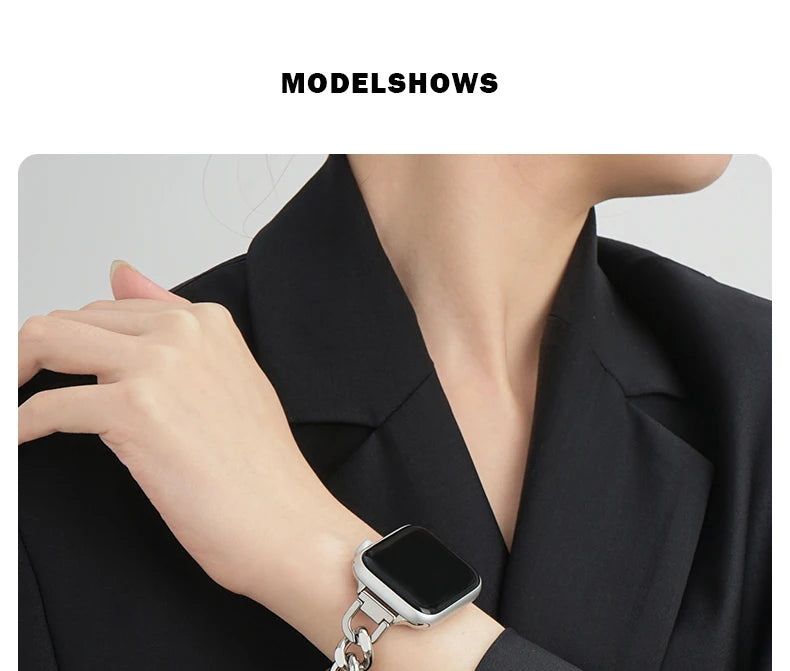 Leather band for Apple Watch 10 band 46mm 42mm 44mm 40mm 41mm 45mm Women Stainless Steel band Apple Watch Series 9 8 SE 7 6 Belt