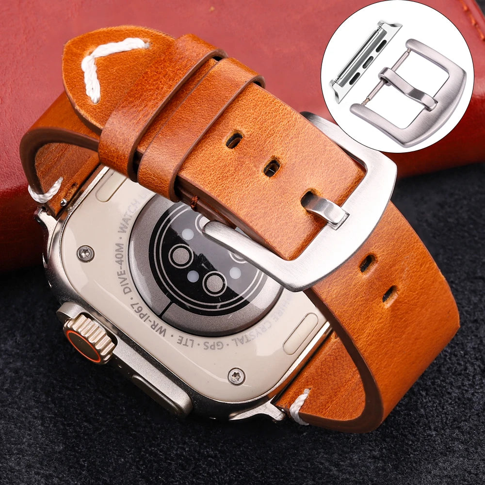 Handmade Vintage Leather band For Apple Watch Ultra 49mm Series 9 8 7 6 4 SE 49mm 45mm 44mm 42mm 41mm 40mm 38mm Accessories Watchband