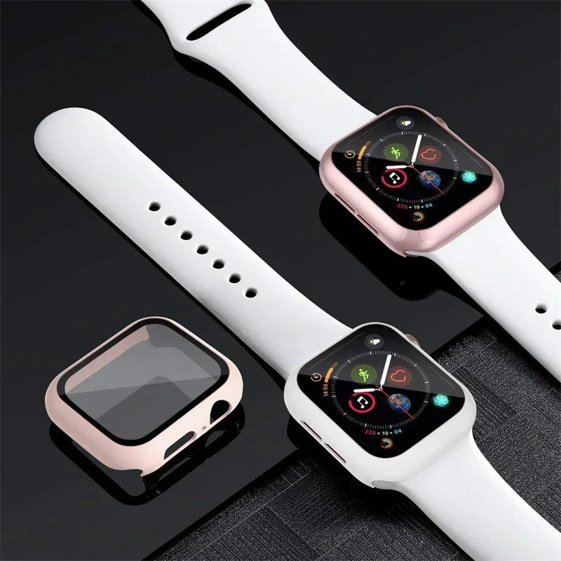 Glass+Case+band For Apple Watch band 44mm 41mm 45mm 40mm 38mm 42mm Silicone band Apple Watch serises 9 8 3 4 5 6 SE 7 watchbands