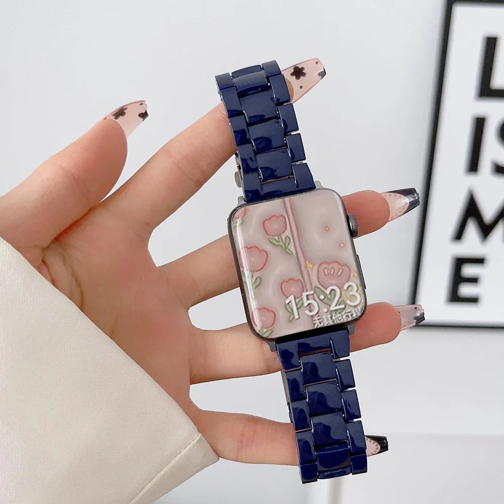 Resin Watch band for Apple Watch 44mm band 42mm 38mm correa watch band for Apple Watch Series 10 8 7 6 SE 5 4 40mm 41mm 45mm 49mm Ultra