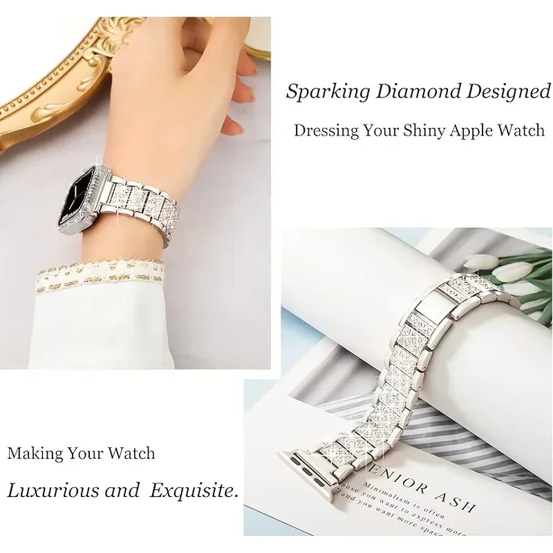 Diamond case+band For Apple Watch band 45mm 40mm 44mm 41mm 38mm 42mm 44mm metal Belt Apple Watch Series 9 8 7 SE 6 5 Women band