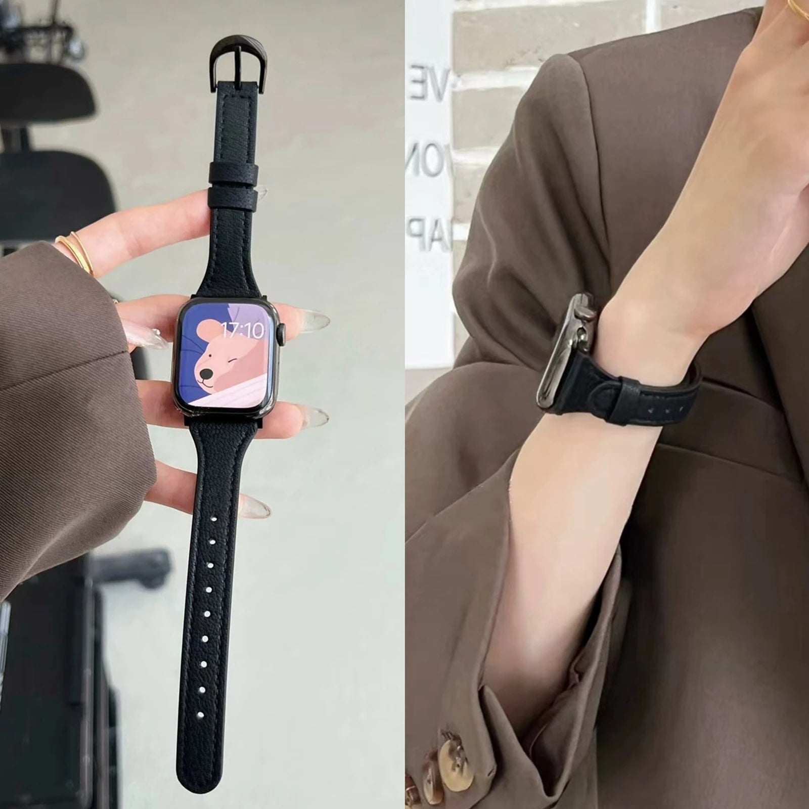 Leather loop For Apple Watch band Thin women Series Ultra 10 9 8 7 6 38mm 40mm 41mm 42mm 44mm 45mm 46mm band