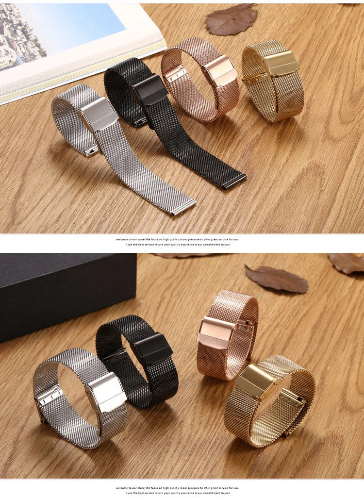 8mm 10mm 12mm 14mm 15mm 16mm 20mm 24mm Stainless Steel Watch Strap Straight End Bracelet Mesh Buckle Milanese Loop Band