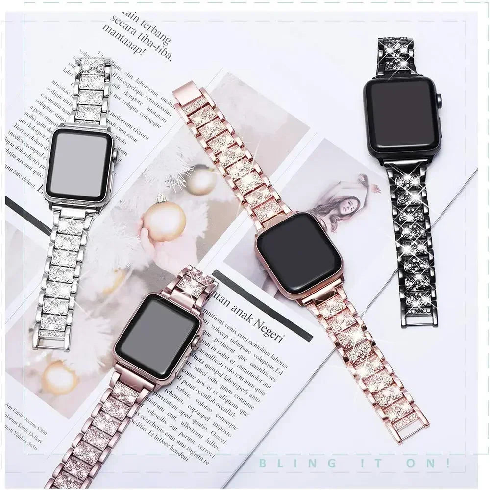 Diamond case+band For Apple Watch band 45mm 40mm 44mm 41mm 38mm 42mm 44mm metal Belt Apple Watch Series 9 8 7 SE 6 5 Women band