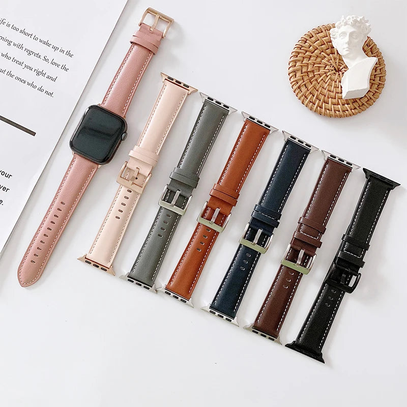 Simple Luxury Leather band For Apple Watch Ultra 3 2 49mm 46mm 40mm 44mm 42mm 41mm 45mm Series 11 10 9 8 7 SE 6 Apple Watch Band