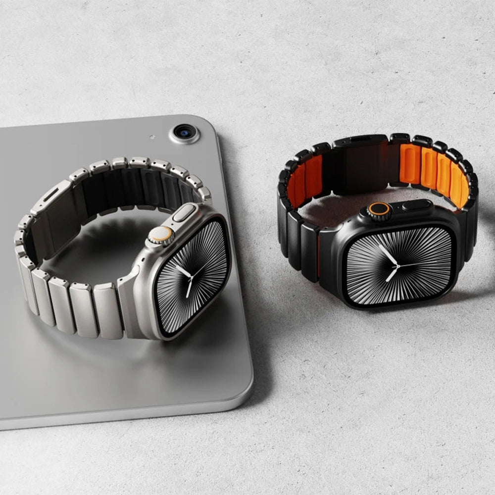 Titanium Fluoroelastomer Rubber band for Apple Watch Ultra 3 2 49mm 10 11 46mm Magnetic band for Apple Watch 9 8 7 45mm 6 SE 3 44mm