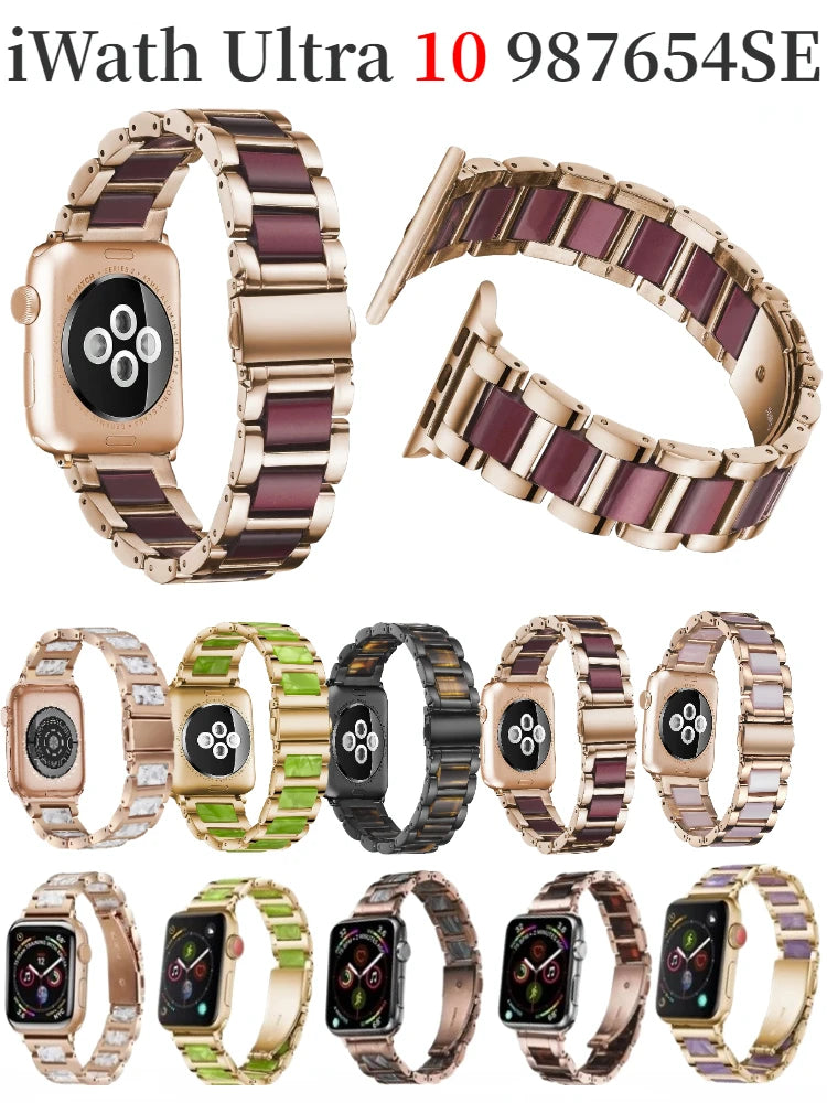 Resin+Metal band For Apple Watch 49mm 46mm 42mm 45mm 44mm 42mm 41mm 40mm 38mm band Wristband Apple Watch Ultra 10 9 8 7 6 5 4 SE
