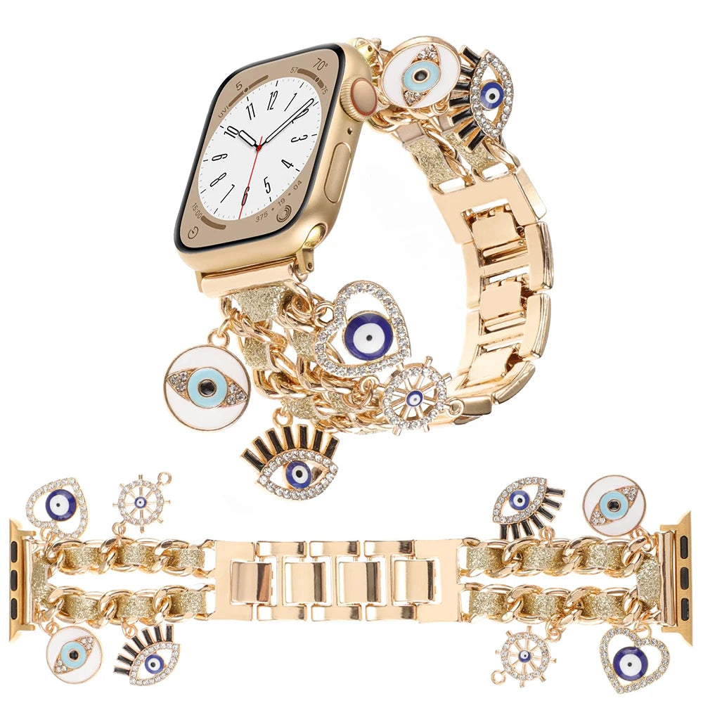 Stylish metal Charms Watch band Compatible with Apple Watch band 38mm 40mm 41mm 42mm 44mm 45mm 49mm Replacement band with Unique Pendants