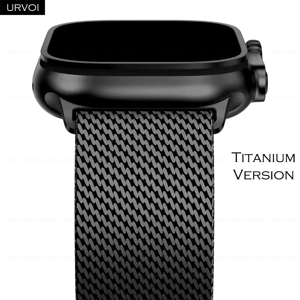 URVOI Titanium Milanese loop for Apple Watch Ultra 3 2 Series 11 10 9 Natural Black band mesh band for Apple Watch parachute buckle