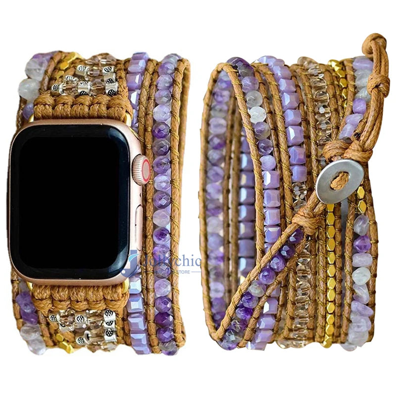 Bohemia Jewelry band for Apple Watch Series 7 38mm 40mm 42mm 44mm Handmade Vintage Natural beads braided band Apple Watch 6 SE 5 4 3