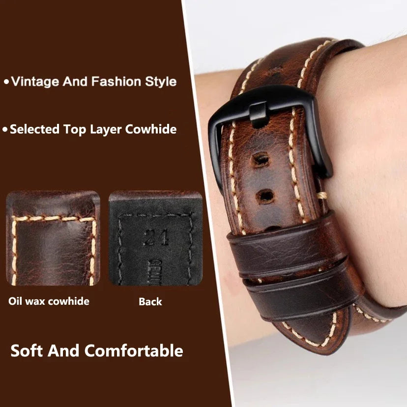 Vintage Cow Leather Watch band for Apple Watch band 46mm 42mm 49mm 45mm 44mm Ultra 3 2 Leather band for Apple Watch Series 11 10 9