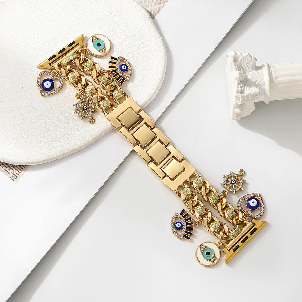 Stylish metal Charms Watch band Compatible with Apple Watch band 38mm 40mm 41mm 42mm 44mm 45mm 49mm Replacement band with Unique Pendants