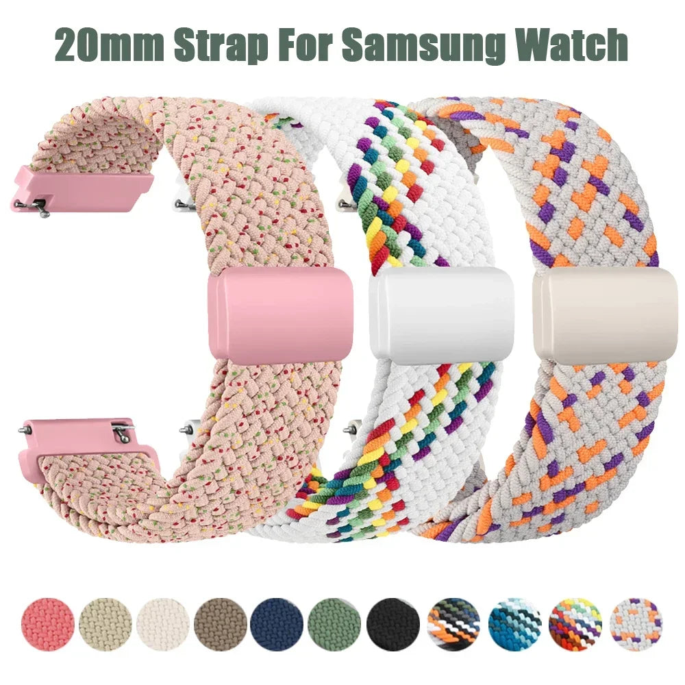 20mm Braided Magnetic Band For Samsung Galaxy Watch 7 6 5 4 40mm 44mm/Watch 4 6 Classic/Active 2/5Pro 45mm/Watch 3 41mm Strap