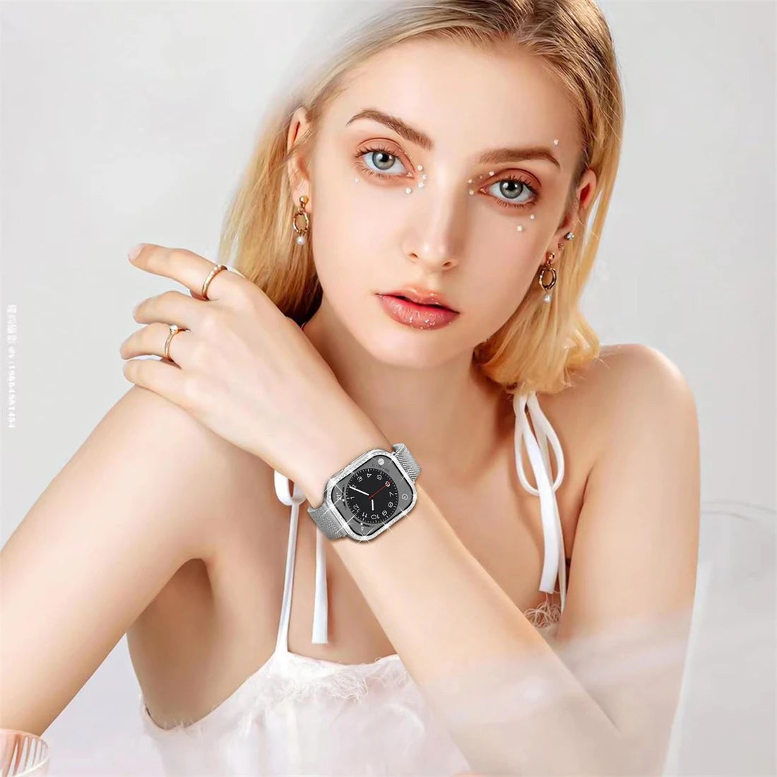 Milanese Loop+ case for Apple Watch Series 44mm 45mm 40mm 41mm 46mm 42mm diamond cover+band Apple Watch 9 8 7 6 5 4 10 Ultra 49mm band