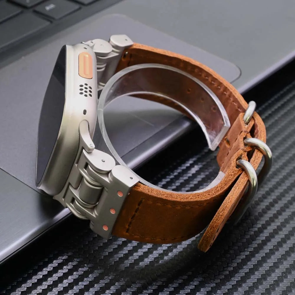 Genuine Leather band for Apple Watch Ultra 2 49mm Series 9 8 7 45mm Loop band for Apple Watch 6 5 4 SE 3 44mm 42mm Ultra 49mm band