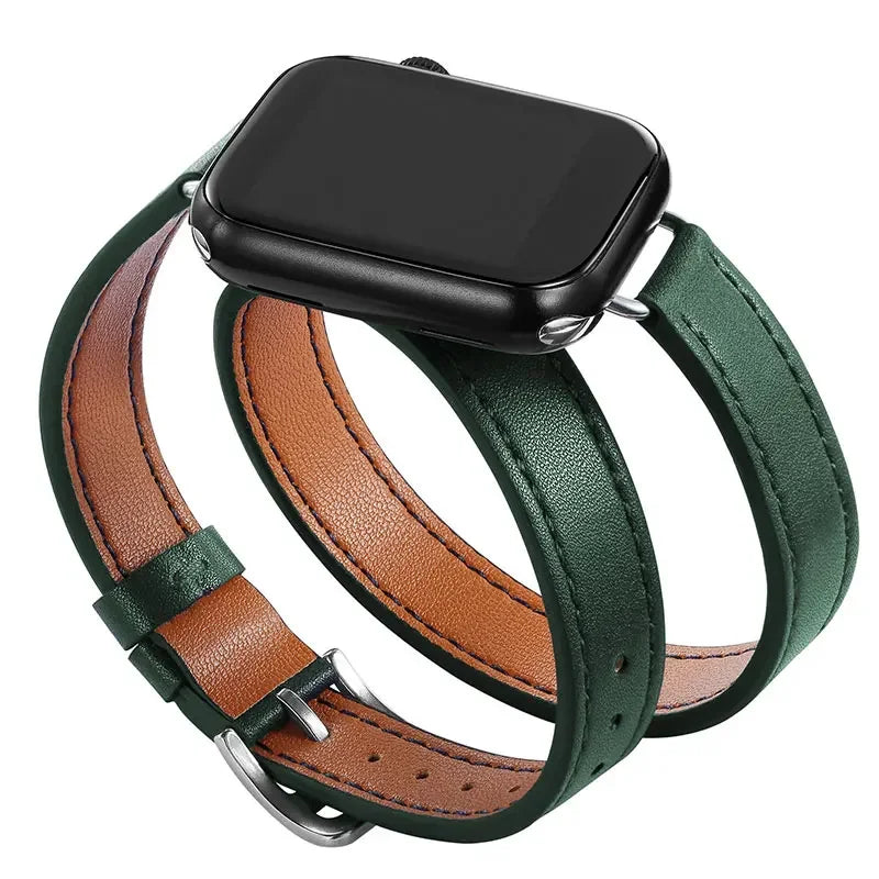 Double Tour leather band For Apple Watch Ultra band 49mm 45mm 42mm 44mm Series 8 7 6 SE 5 4 3 2 Apple Watch 6 38mm 40mm Correa 41mm