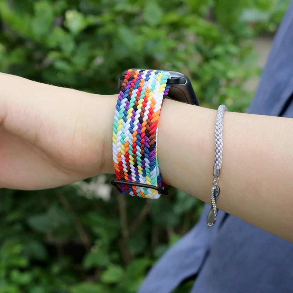 Braided Nylon band For Apple Watch Ultra 49mm 46mm 45mm 44mm 42mm 41mm 40mm Elastic band Apple Watch 11 10 9 8 7 SE 4 5 6 Belt