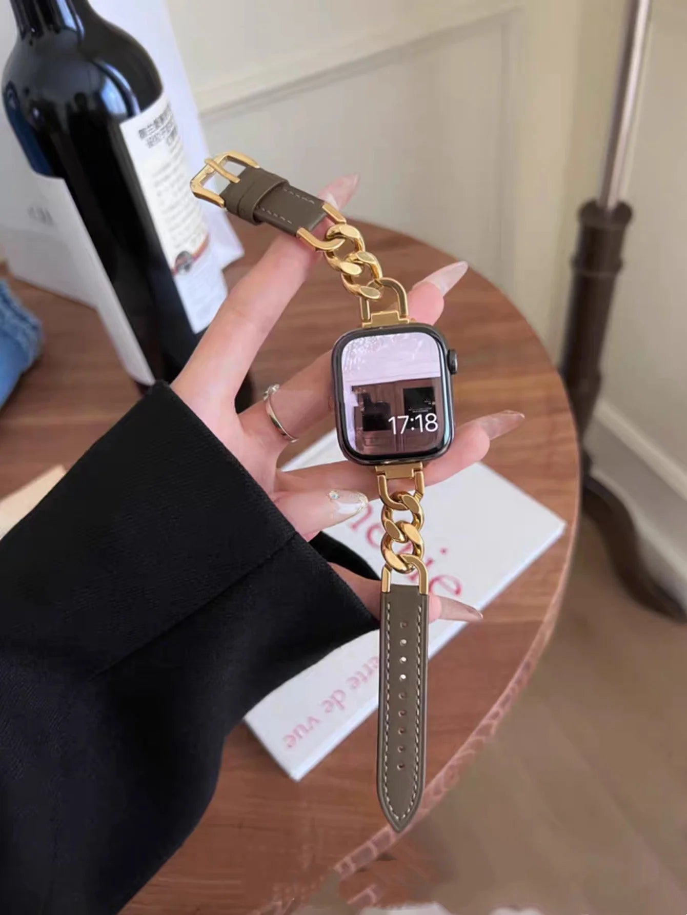 Metal link Elegant Slim Leather loop for Apple Watch band For Women Correa Thin for Apple Watch band