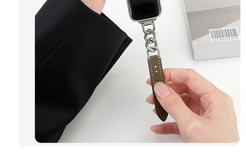 Leather band for Apple Watch 10 band 46mm 42mm 44mm 40mm 41mm 45mm Women Stainless Steel band Apple Watch Series 9 8 SE 7 6 Belt