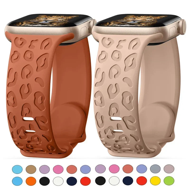 Engraved band For Apple Watch Ultra 3 2 1 49mm 41mm 45mm 40mm 44mm 42mm 46mm Silicone Leopard band Series 11 10 9 8 7 6 5 4 band