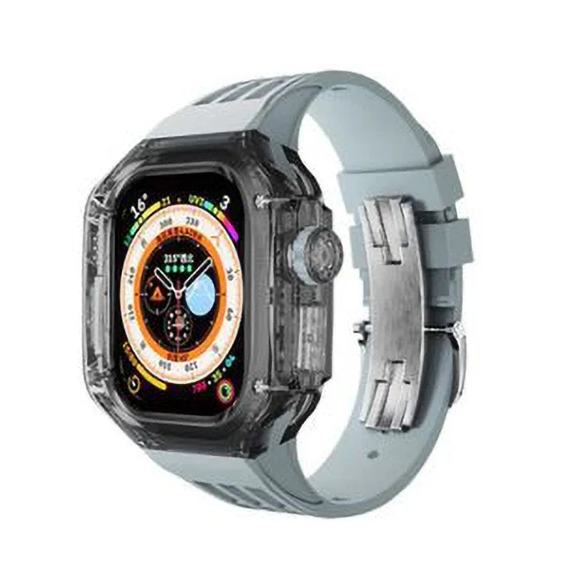 Transparent Luxury Case for Apple Watch Ultra 49mm 45mm 44mm , Stainless Steel Buckle band for Apple Watch 8 7 6 5 4 DIY Modification