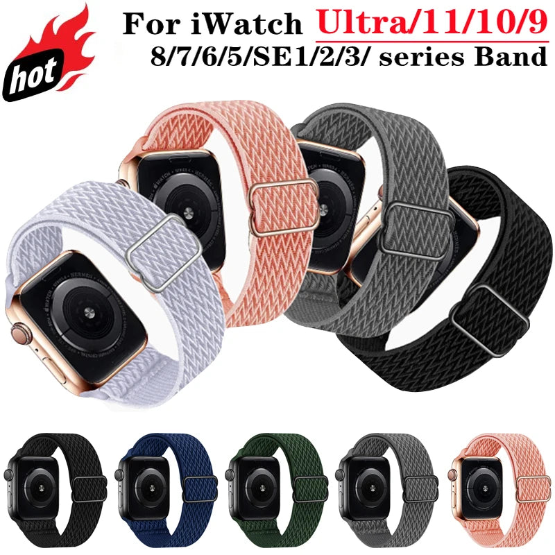 Nylon band for Apple Watch band 44mm 45mm 41mm 40mm 38mm 42mm 46mm Elastic band Apple Watch Series 11 10 8 7 9 6 5 SE Ultra 2 3 49mm