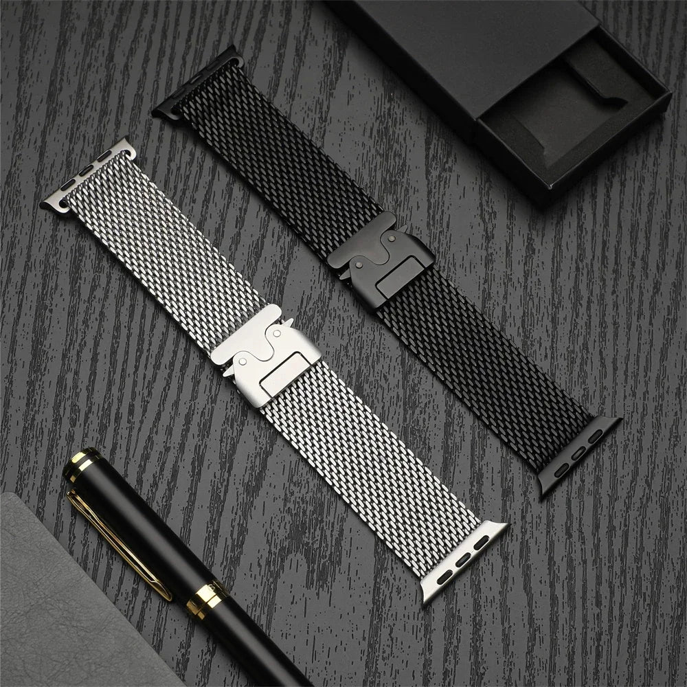 Titanium Official 1:1band For Apple Watch Ultra band 49mm S10 46mm 42mm 45mm 44mm Milanese band Apple Watch 10 9 8 7 6 5 SE 4 3