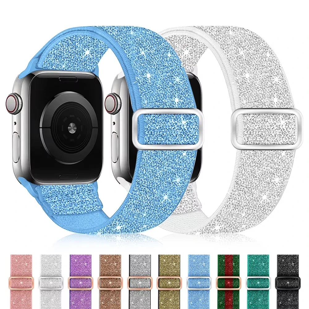 Bohemian Nylon band for Apple Watch Ultra 2 49mm 42mm 45mm 38mm 40mm 41mm 44mm Elastic Shiny band Apple Watch Series 10 9 8 7 6 5 4 3 SE