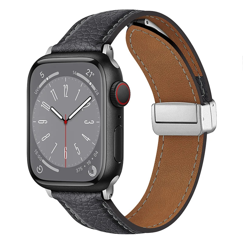 Leather Magnetic Buckle band for Apple Watch 8 7 45mm 41mm Ultra 49mm PU Leather band for Apple Watch Series 6 5 4 3 44mm 42mm 40mm