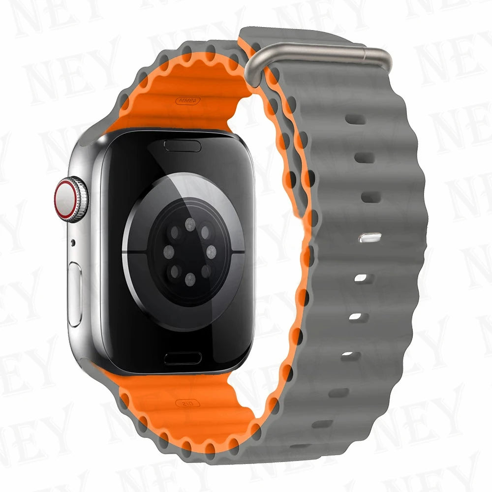 Ocean band for Apple Watch Ultra 2 49mm 44mm 45mm 42mm 38mm 40mm 41mm silicone band correa Apple Watch Series 9 8 7 SE 6 5 4 3 band