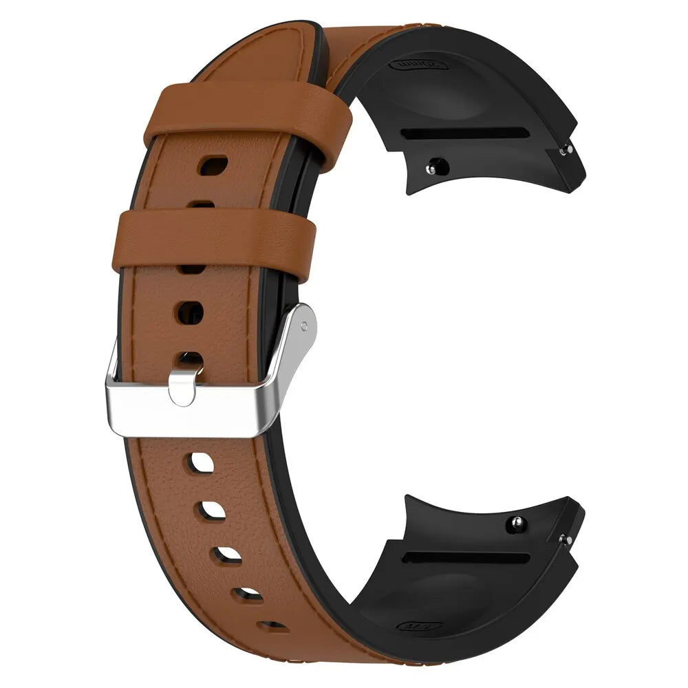 Leather+Silicone Strap for Samsung Watch 7/6/5/4 40 44mm 4/6 Classic 42 43 46 47mm Leather Grain Band for Galaxy Watch 5pro 45mm