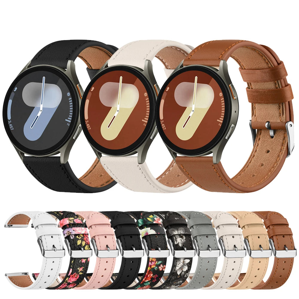 20mm Leather Band For Samsung Galaxy Watch FE 7 6 5 4 40mm 44mm/Watch 4 6 Classic 43 47mm/Active 2/5Pro 45mm/Watch 3 41mm Strap