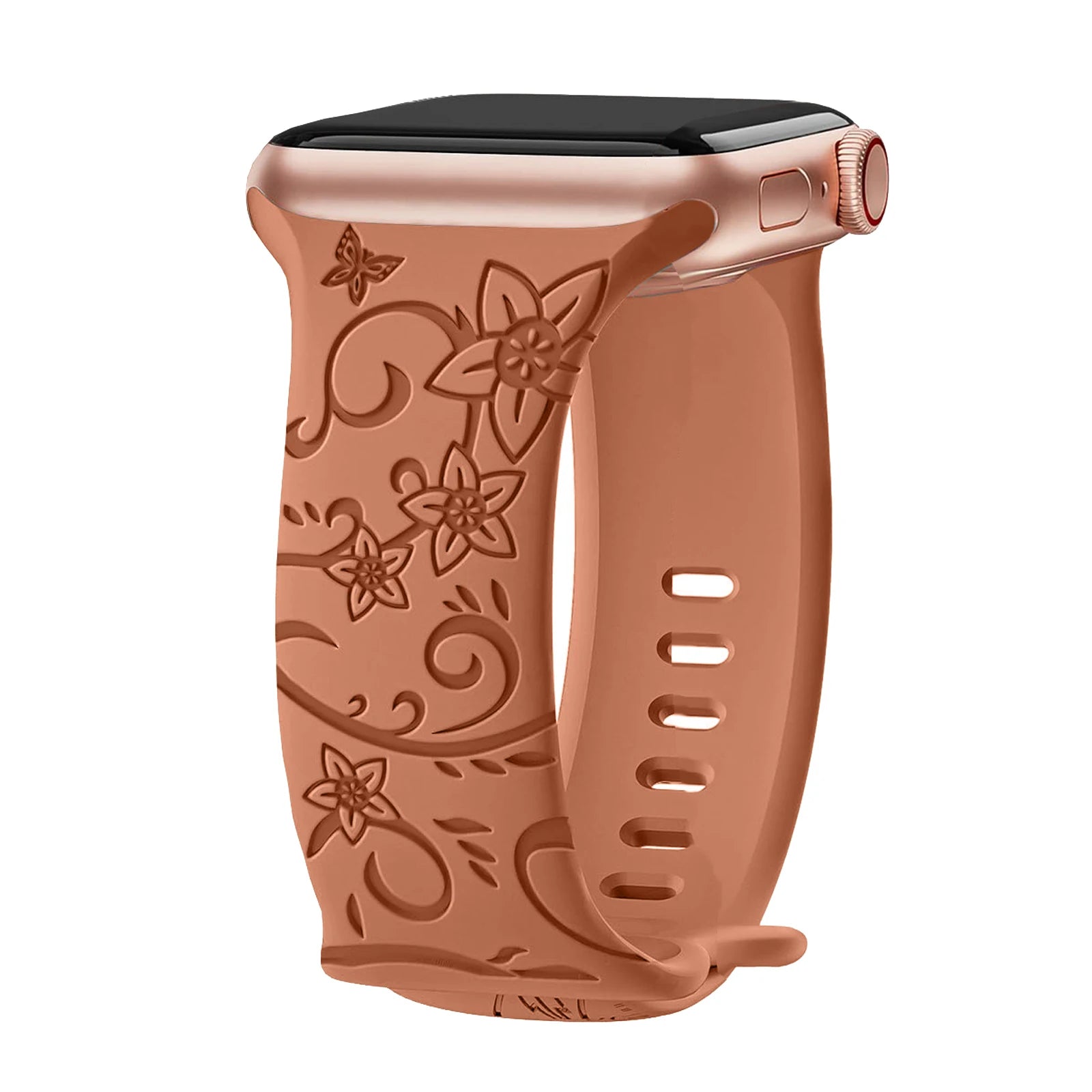 Floral Engraved band For Apple Watch band 40mm 44mm 41mm 45mm 38mm 49mm 42mm silicone band Apple Watch Series 9 7 SE 6 8 Ultra 2