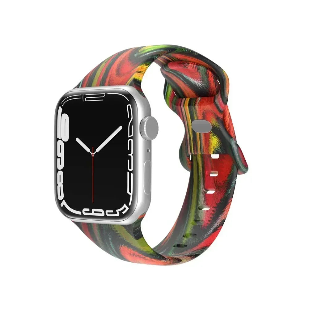Printed Floral band For Apple Watch Ultra band 49mm 41mm 40mm 38mm 45mm 44mm 42mm Silicone band Apple Watch Series 9 8 7 SE 6 5 4 3