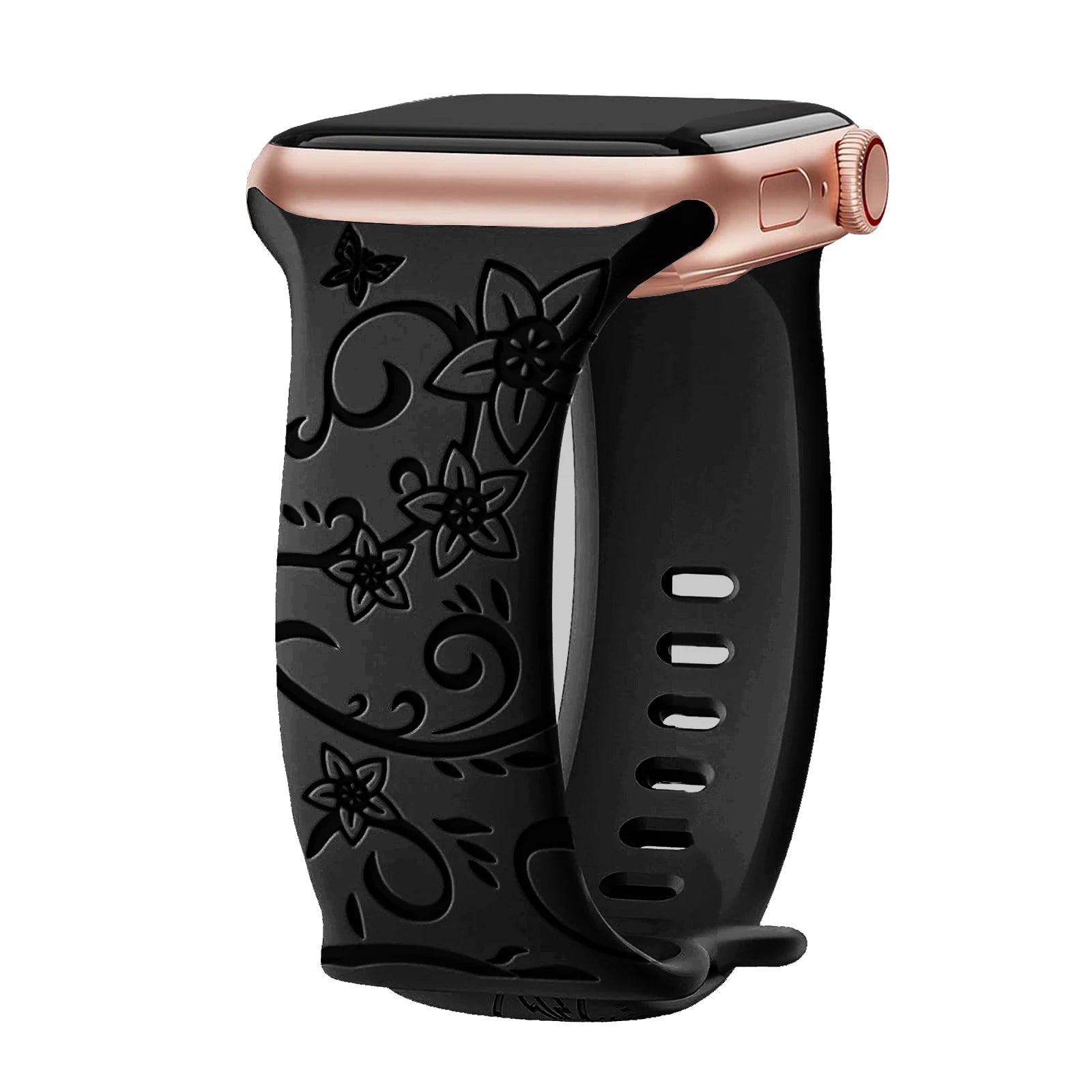 Floral Engraved band For Apple Watch band 40mm 44mm 41mm 45mm 38mm 49mm 42mm silicone band Apple Watch Series 9 7 SE 6 8 Ultra 2