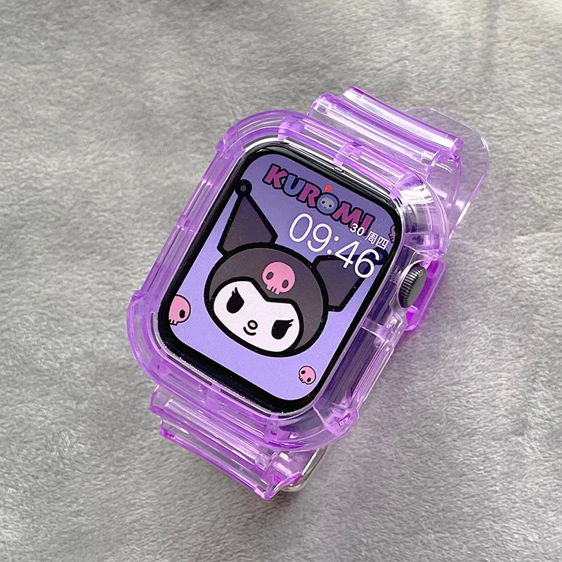 For Apple Watch band 44mm 40mm 45mm 46mm 42mm 38mm 41mm Transparent Silicone band Apple Watch Series 10 9 8 7 6 3 SE Case+bands