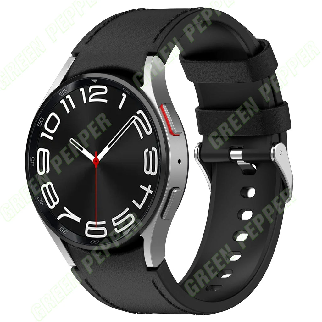 Leather Silicone Strap for Samsung Watch 6/5/4 40 44mm 4/6 Classic 42 43mm 46 47mm Leather Grain Band for Galaxy Watch 5pro 45mm