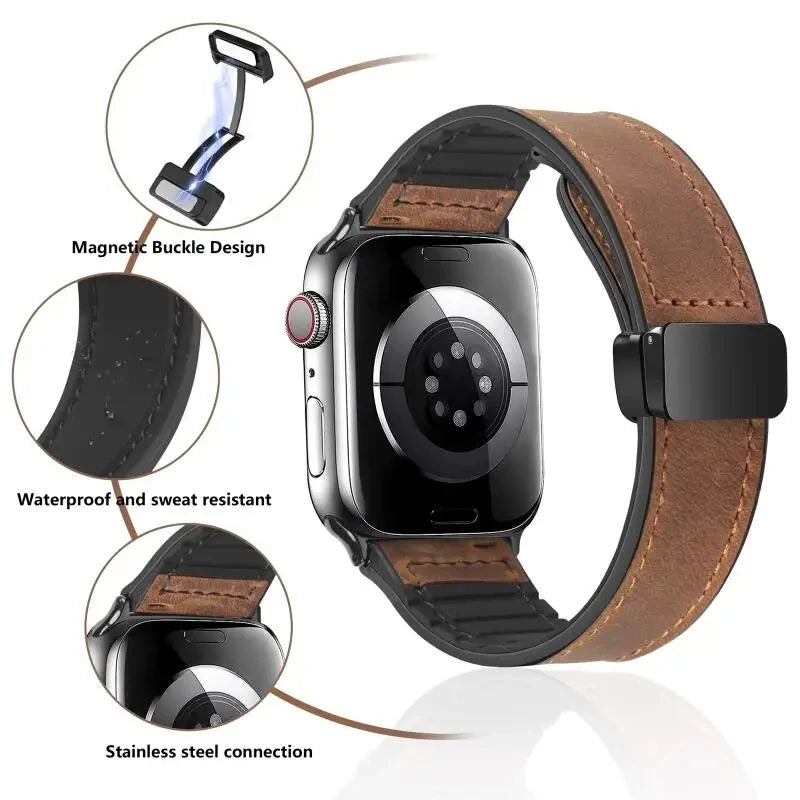 Leather Watch band For Apple Watch band 38mm 40mm 41mm 42mm 44mm 45mm 49mm Magnetic band Apple Watch Series 10 9 8 7 SE6 5 bands