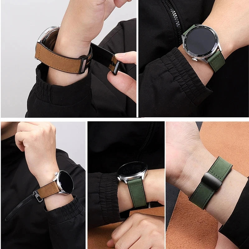 Leather Silicone Strap For Samsung Galaxy Watch 4 5 6 7 40mm/44mm Magnetic Band For Galaxy Watch 4/6 Classic 43 47mm 42 46mm