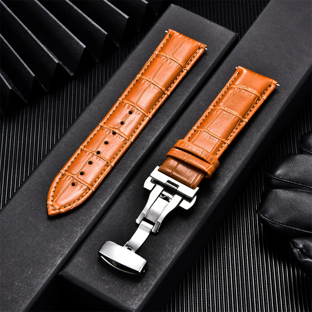 Genuine Calfskin Leather Watchbands Business Replace Watch Band 18mm 20mm 22mm 24mm With Butterfly Buckle Wristwatch Strap
