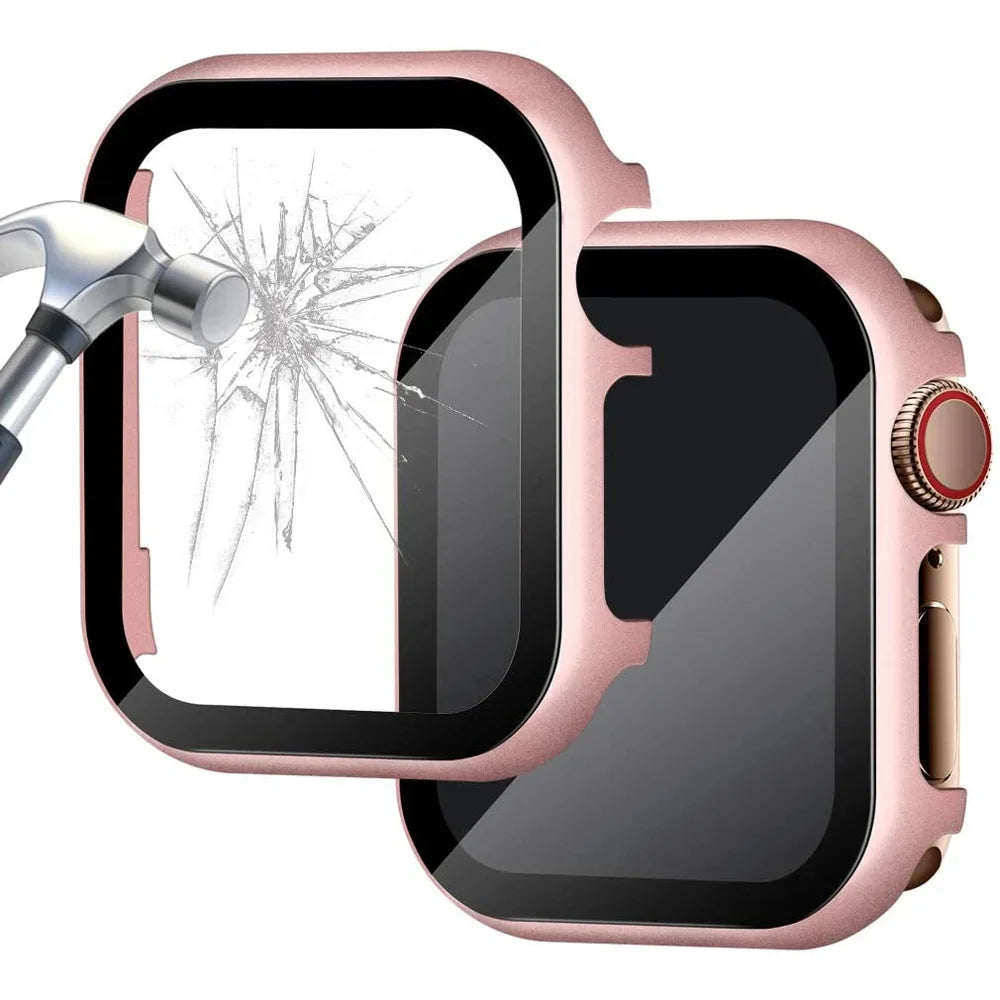 Metal Case + Tempered Film glass for Apple Watch 45mm 41mm 40mm 44mm 38mm 42mm Cover Apple Watch 9 8 7 6 5 4 3 SE Protective Case