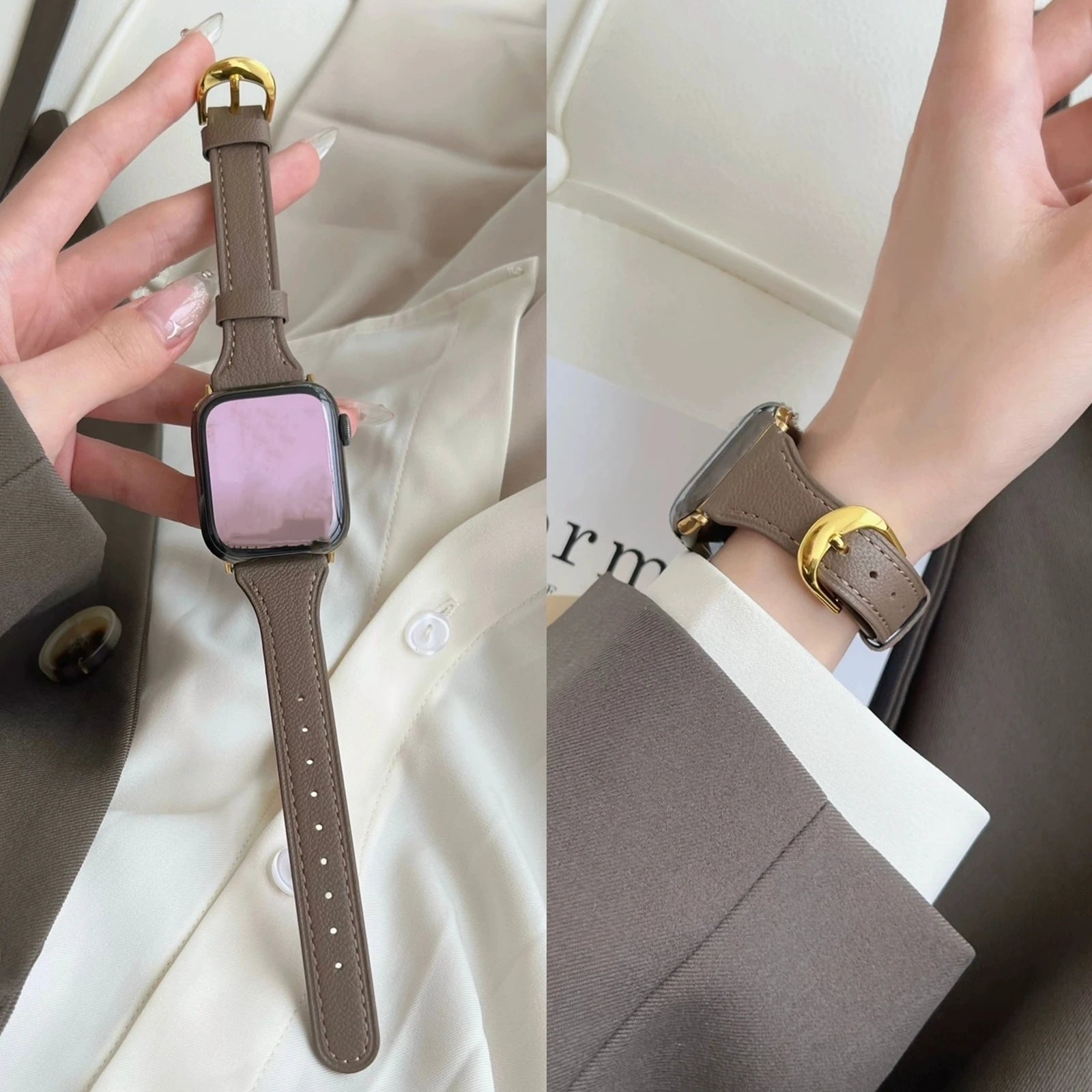 Leather loop For Apple Watch band Thin women Series Ultra 10 9 8 7 6 38mm 40mm 41mm 42mm 44mm 45mm 46mm band