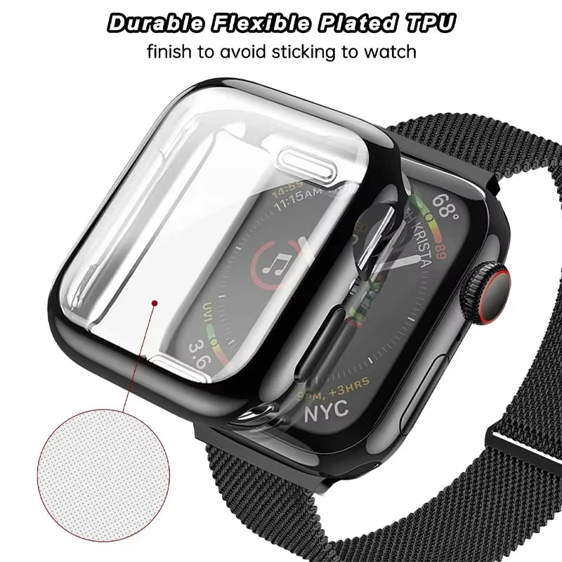 Milanese band+case for Apple Watch band 46mm 42mm 49mm 40mm 44mm 41mm 45mm Screen Protection For Apple Watch Ultra 2 Series 10 9 8 7 6 SE
